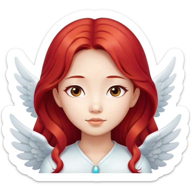Asian angel girl with long red hair and oval face sticker
