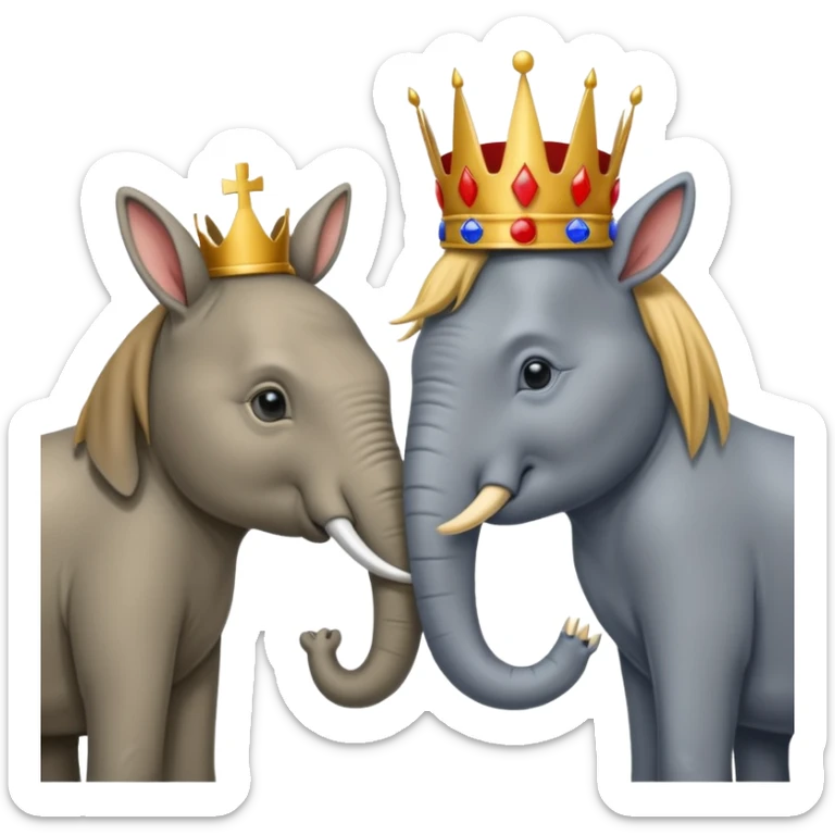 Democratic Party elephant facing Republican Party donkey with King Trump inbetween sticker