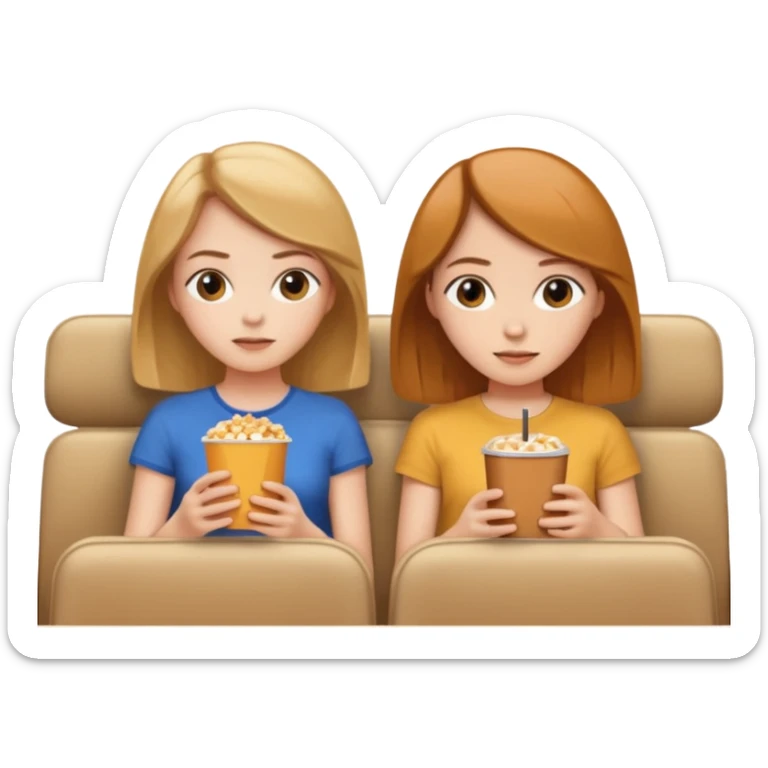 Two girls one caramel coloured hair but short shoulder length hair and one the same colour hair but long they ar watching a movie sticker