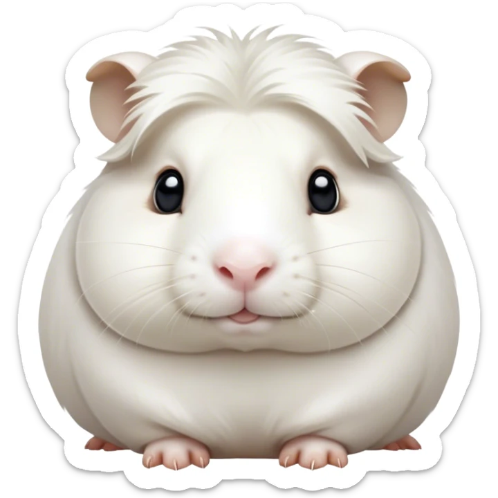 Cinematic Noble White Guinea Pig Portrait Emoji, Poised and regal, with a compact, chubby build and a pristine, well-groomed pure white fur, deep-set soulful dark eyes, Simplified yet sharp and sophisticated features, highly detailed, glowing with a soft, dignified glow, high shine, intelligent and sweet, stylized with an air of gentle purity, focused and attentive, soft glowing outline, capturing the essence of a watchful and confident little companion, so majestic it feels as though it could scurry out of the screen with effortless authority! sticker