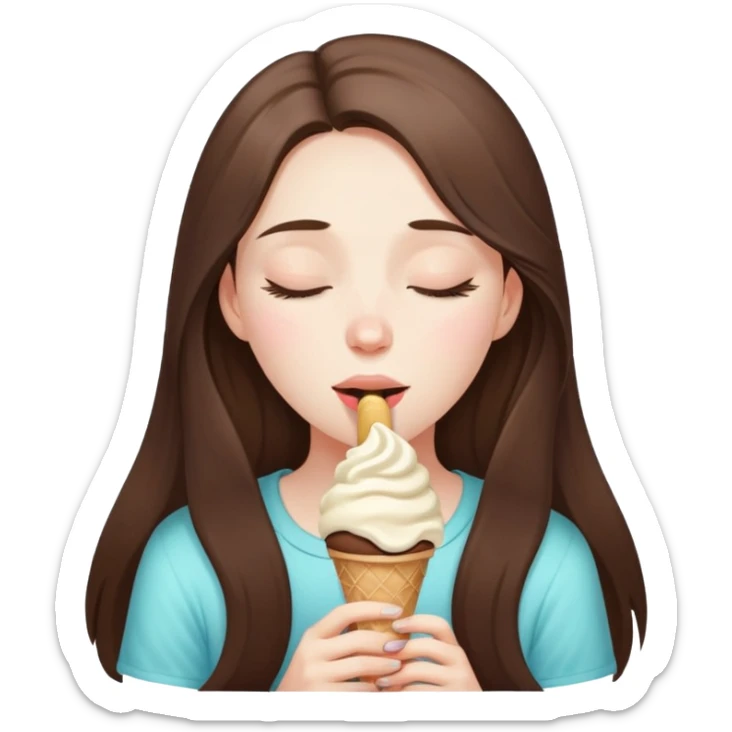 beautiful pale brunette girl with long hair enjoying an ice cream eyes closed sticker