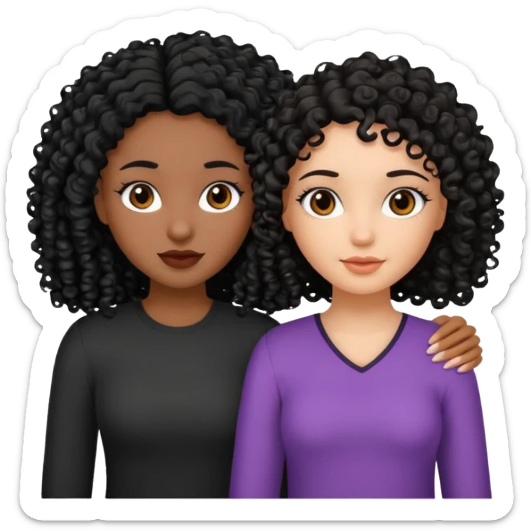 2 girl best friends. One who is African american with black hair and dark brown eyes. one who is white with curly dark brown hair and dark brown eyes. sticker