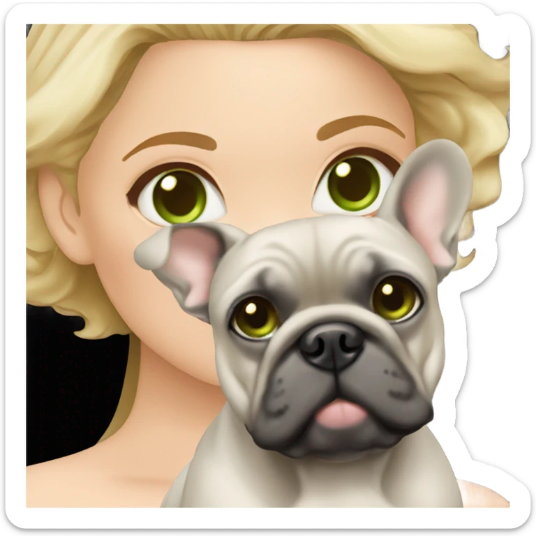 Blonde woman fair skin green eyes with gray French bulldog  sticker