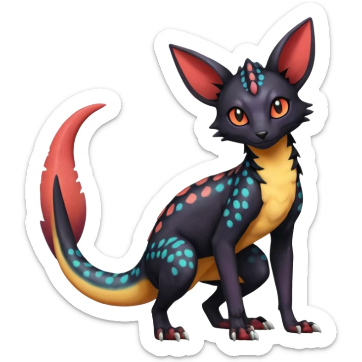 Dark magma-gradients-colored Salandit-Umbreon-Genet-Noivern-Noibat-Serval-Hybrid (Full body) sticker