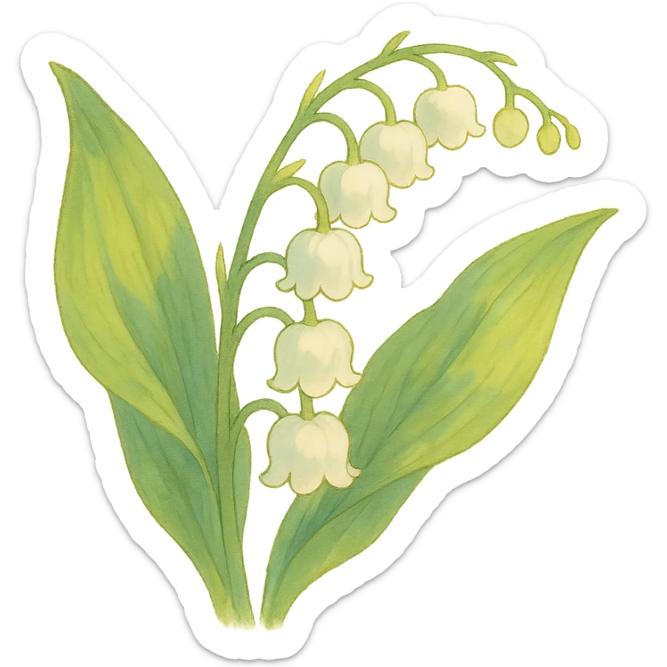 lily of the valley flower, natural colors, soft, fairy-like atmosphere, no background, square size sticker