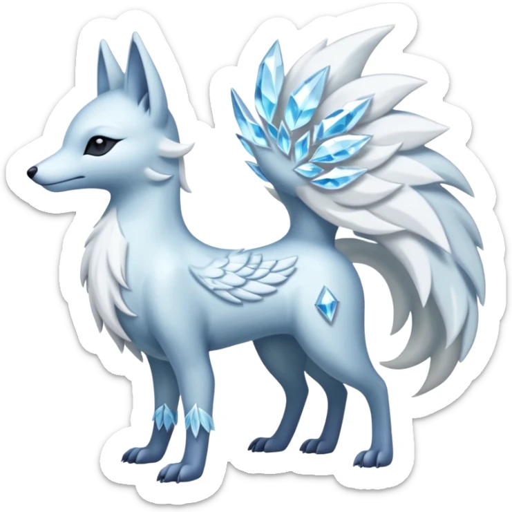 Shiny Silver-White Frosted Ice-Crystal Encrusted Regal Arctic Alolan-Ninetales-Latias-hybrid-creature (full body) sticker