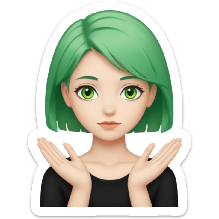 woman with green eyes and green hair putting her pis on her shoulders (pose) sticker