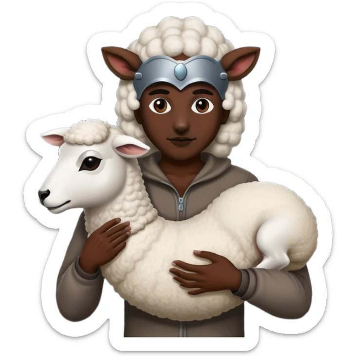 the whole body of a wolf with a human body in its hand, with sheep's masks in its hands sticker