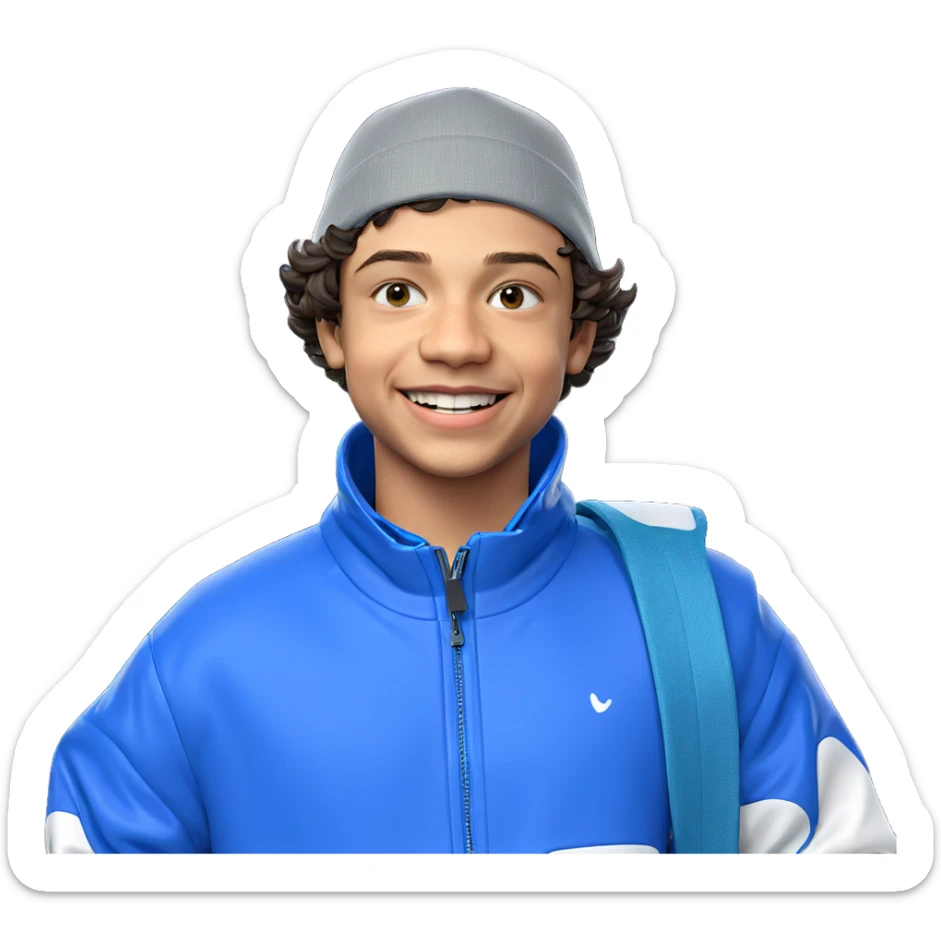 smiling boy in blue jacket sticker
