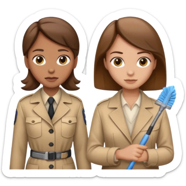 detective with beige clothing and brown hair interviewing suspect (girl) with cleaning clothing sticker