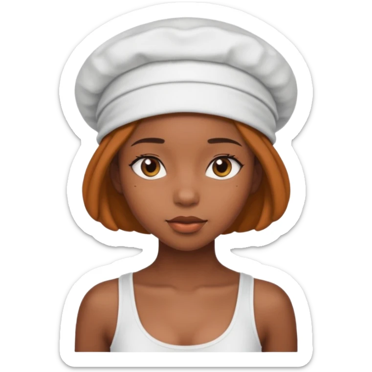 A girl black girl wearing a bonnet in a white tank top  sticker
