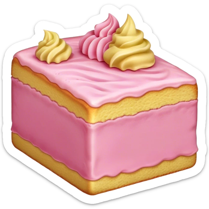 sweet simple slice of sponge cake with pink frosting on the outside, facing the right sticker