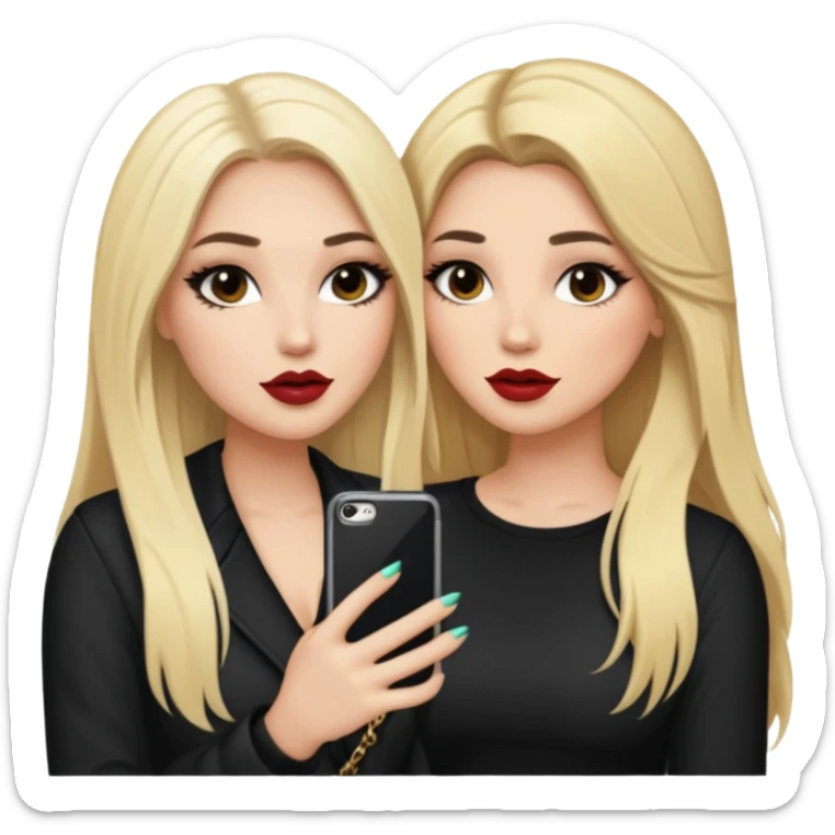 Boujy baddie best friends gossiping, one blonde, one brunette, long hair, trendy heavy makeup sticker
