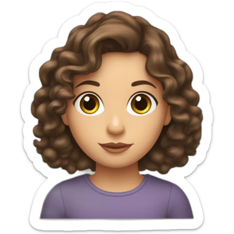 un emoji d’une fille brune,les cheveux bouclés onduler. Elle possède de grandes lèvres et est un peu joufflue. Elle possède aussi de beaux yeux vert.  sticker