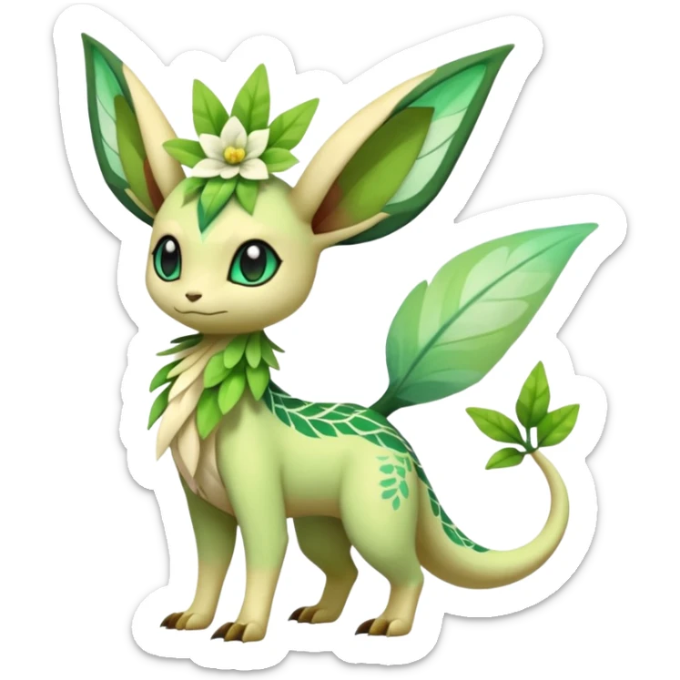 Sparkly White And Green Natural Flowery Colorful Leafeon-Flygon-Celebi-Fakémon-hybrid-creature (full body)  sticker