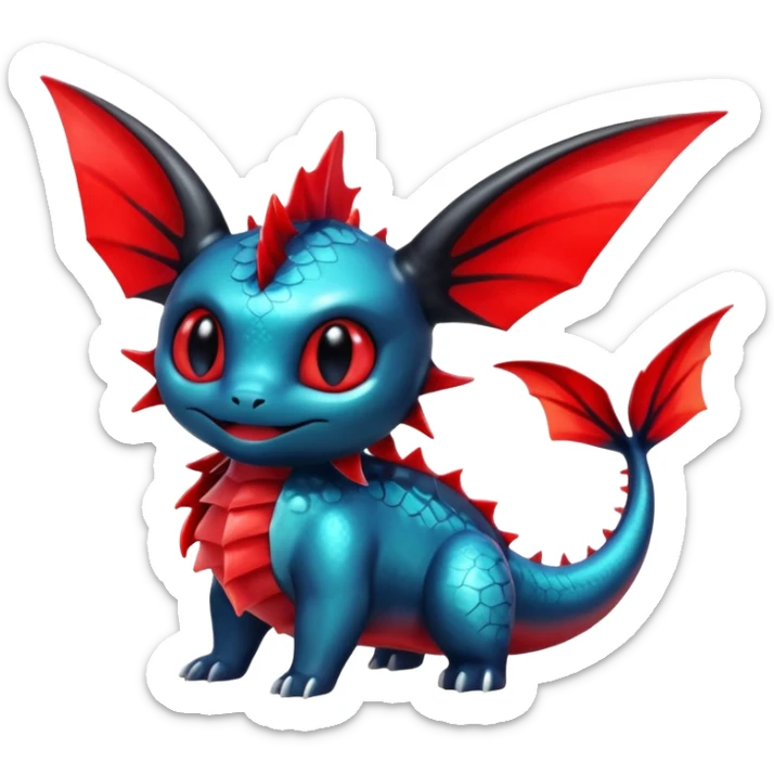 Shiny Red And Black Colorful Vaporeon-Toothless-Fakémon-hybrid-creature (full body)  sticker