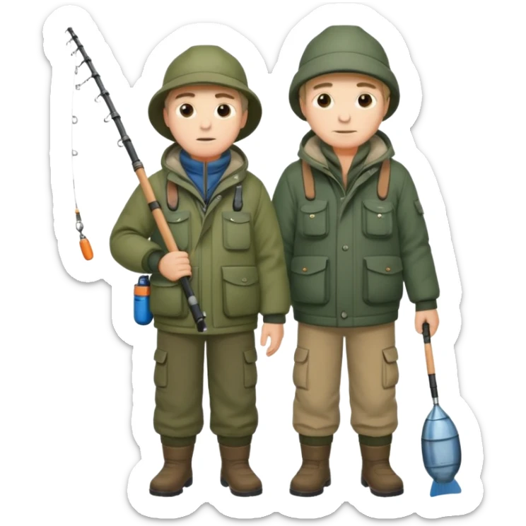 Father and son in fishing gear are cold full body sticker