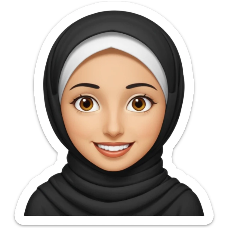 30 year old iranian woman short curly black hair, big brown eyes, tanned skin, big smile, white teeth, pretty sticker