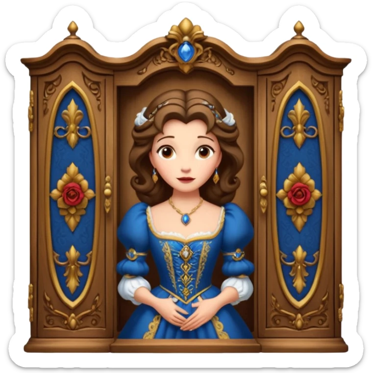 A middle-aged lady character from the fairy tale Beauty and the Beast — she was turned into a wardrobe by magic. She retains the wardrobe's original form, with an anthropomorphic face on the front of the closed cabinet. sticker
