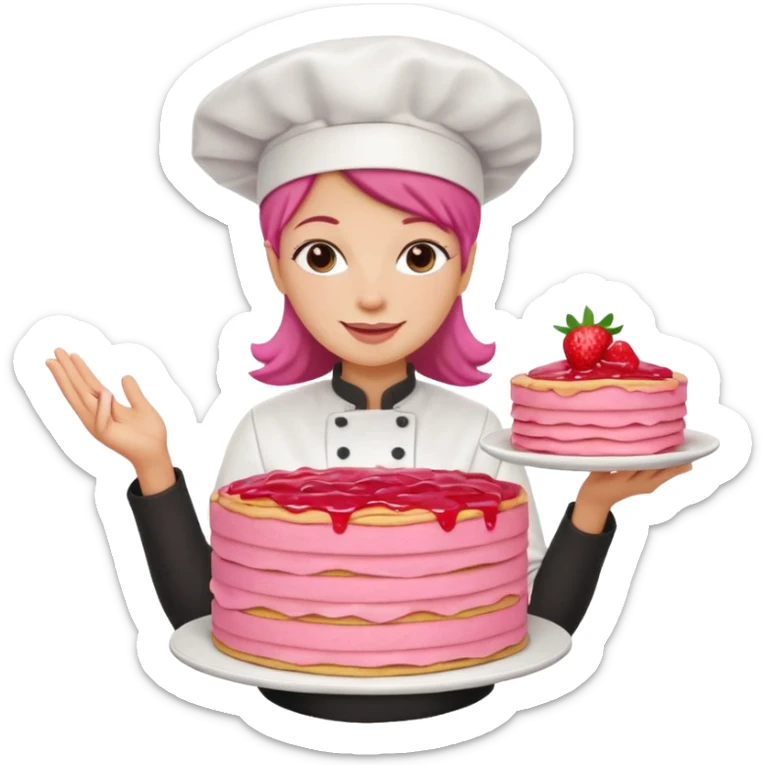 woman chef holding pink Crepe gooey strawberry SPAM  jam cake sticker
