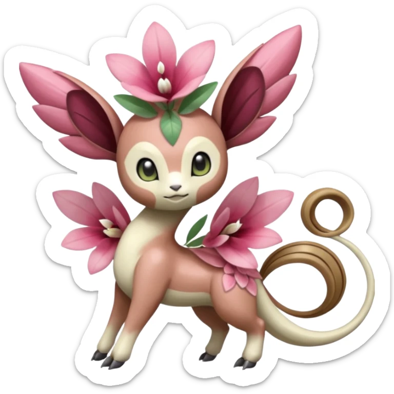 Cute Romantic Realistic  Floral Meloetta-Palkia-Digimon-Pokémon-Fakémon-hybrid-fusion, full body sticker