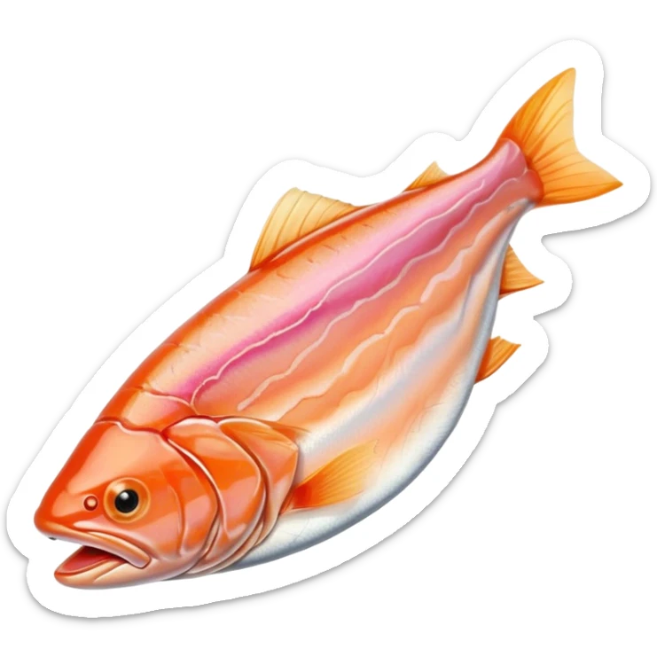 delicate slice of smoked trout, orange-pink and slightly marbled, glossy and translucent, with natural curves and folds, no extras, soft lighting, transparent background, emoji scale sticker