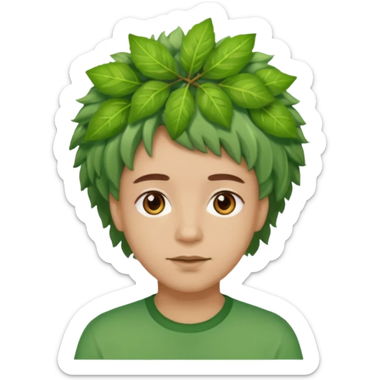 The Tree of Wisdom of The Wiggles with light skin, brown eyes, green leaves wig, green shirt sticker