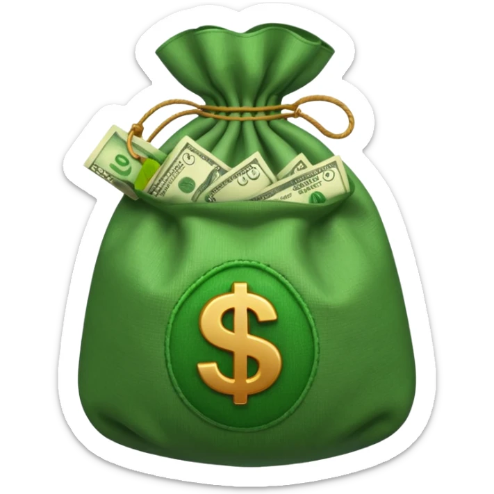 money bag emoji with no sign or face, with money poking out of it  sticker