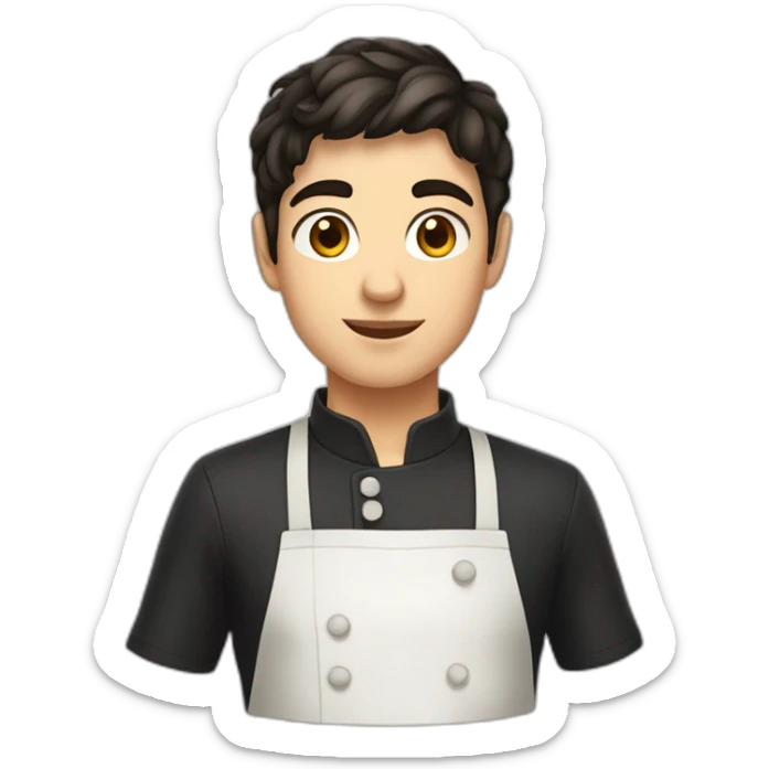 A male teenager with very short dark hair and brown eyes dressed as an Italian cooker sticker