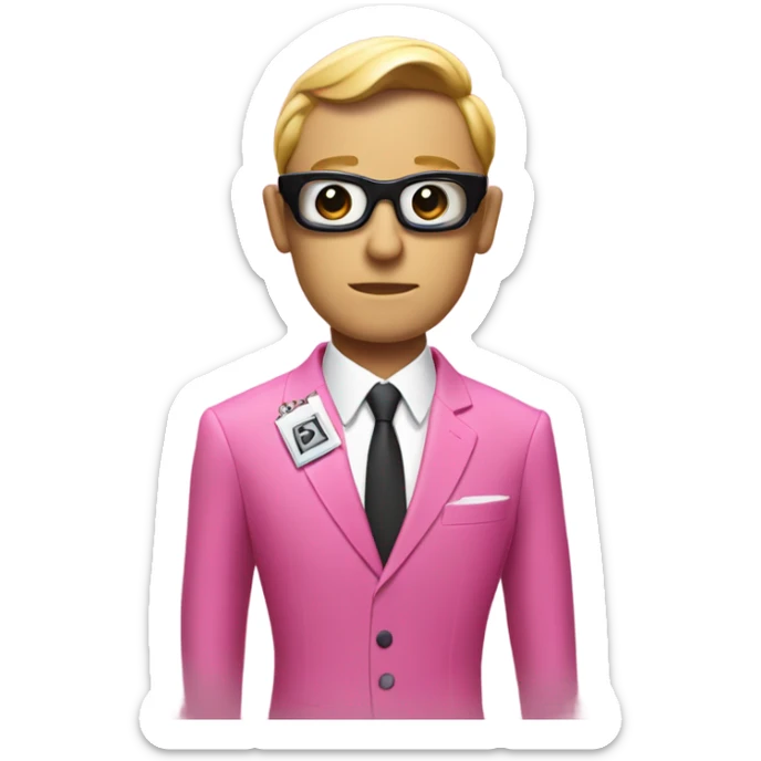 james bond in pink suit carrying an email icon. It's very important for James Bond to carry email sticker