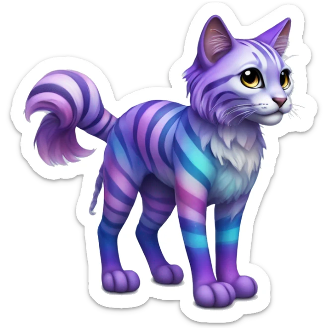 Colorful vernid fantasy creature LiLaiRa Kamirah Falvie whiskers paws full body sparkle purple blue gradient stripes braided tail feline sticker