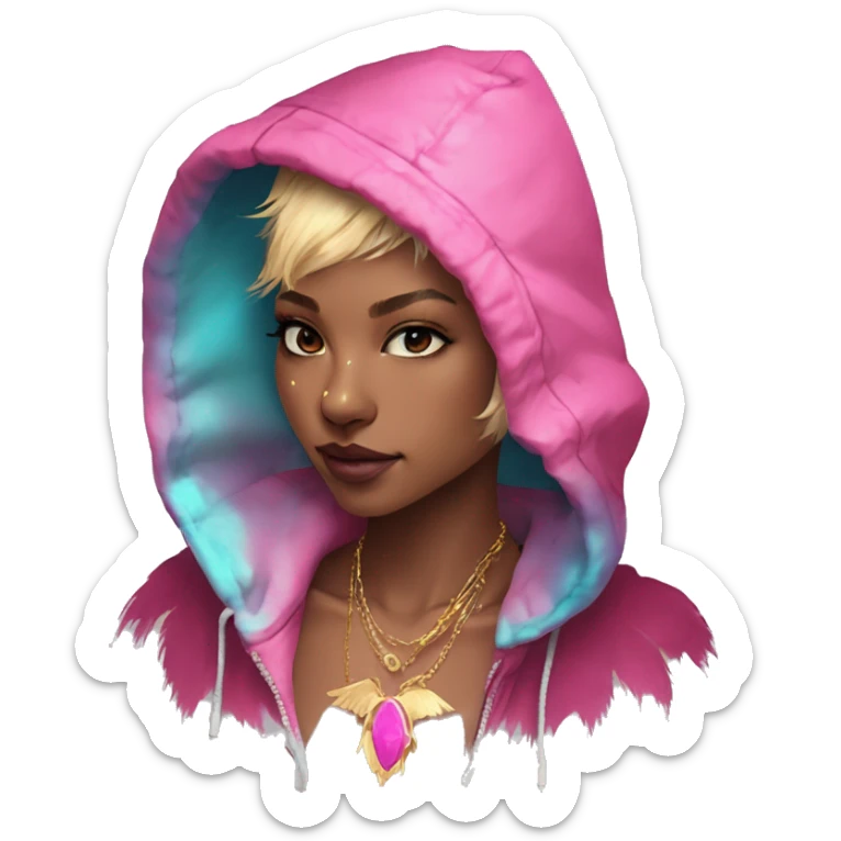 Pink magenta burgundy maroon cyan beige gray fox wearing a pink hoodie with gold jewellery gold piercings gold ear piercing gold nose piercing vintage watercolour tie dye black raven wings sticker