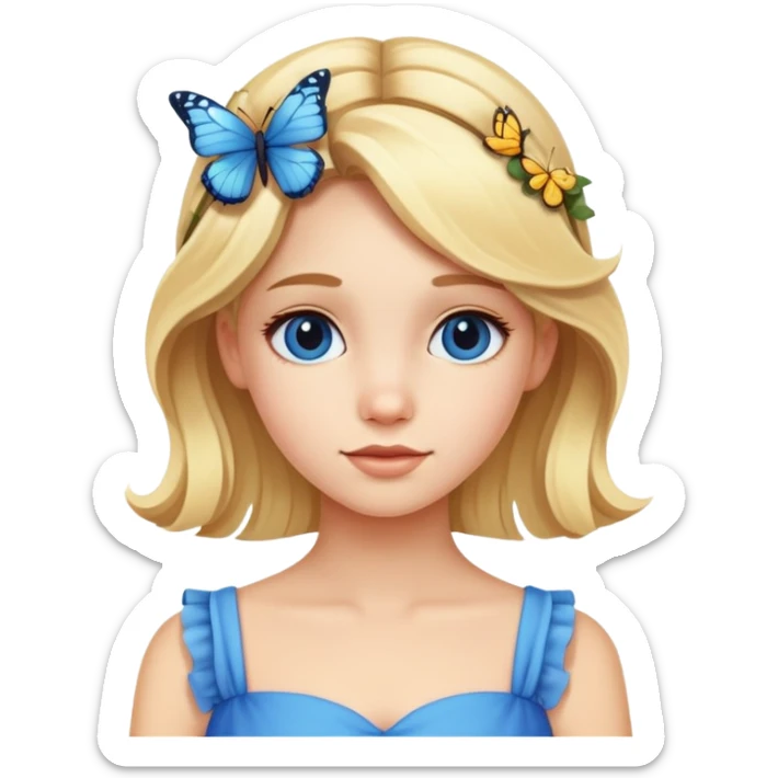 Blondie girl in blue dress with butterfly in hair sticker