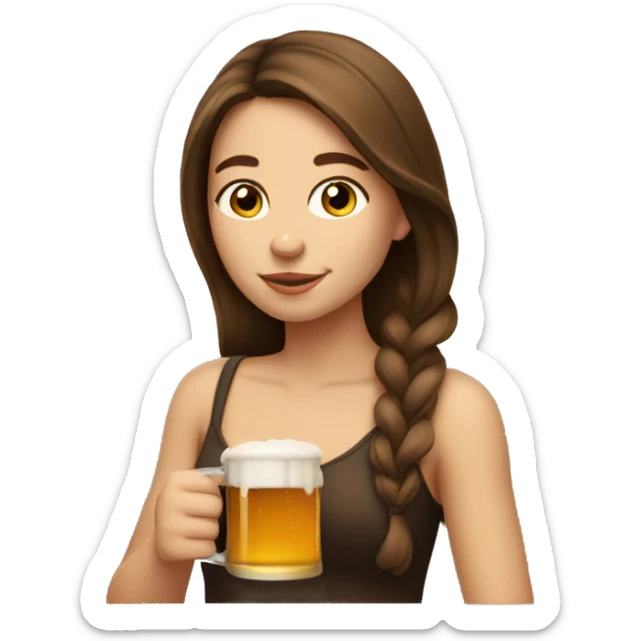 Pretty girl with brown hair sipping on beer sticker