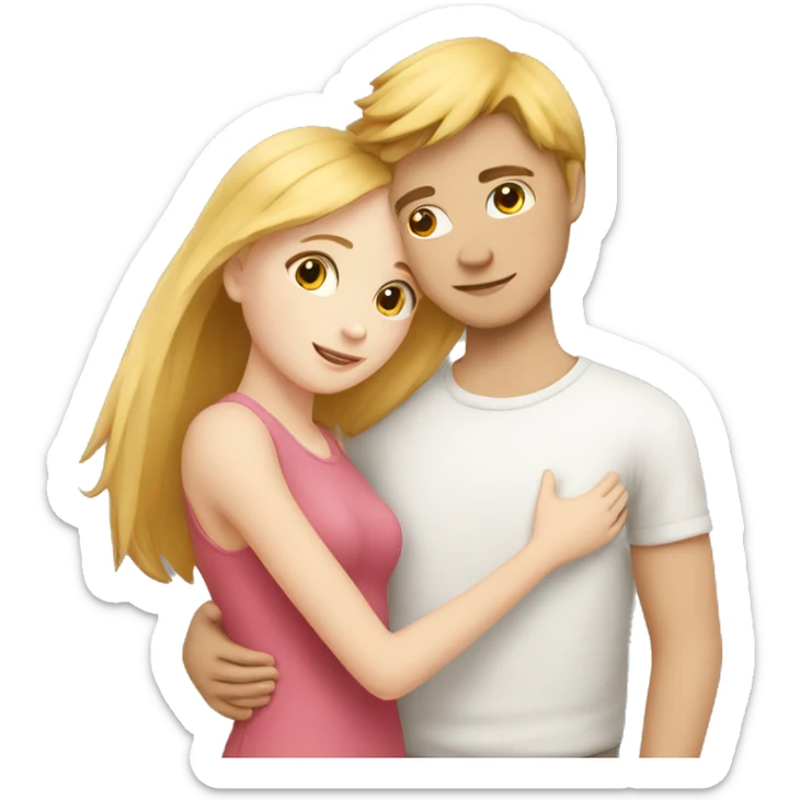 White skin Young man and girl hugs with heart sticker