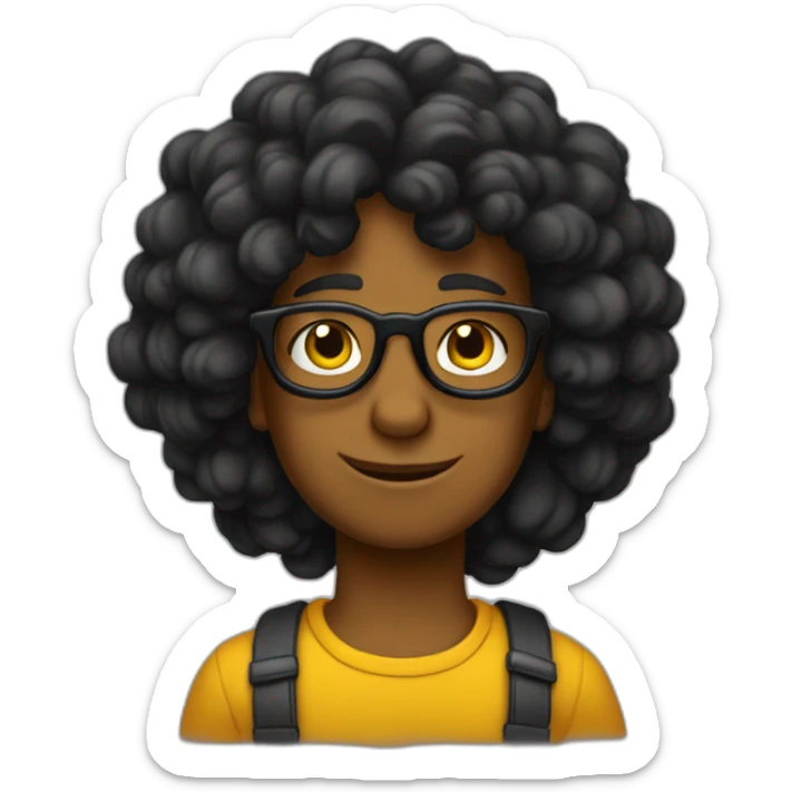 Crea un emoji al estilo de los simpson de un joven con cabello negros,lentes negros algo ondulado sin barba sticker
