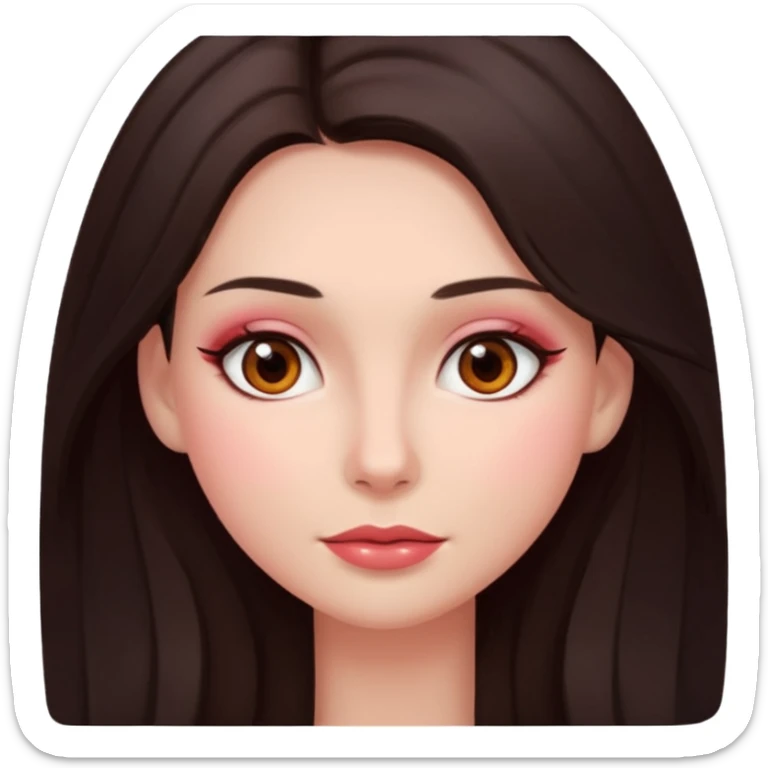 An emoji featuring a woman with dark brown long hair, brown eyes, light pinkish skin, red cheeks sticker