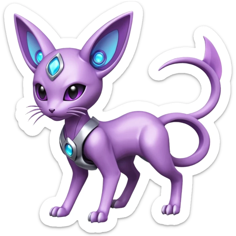 Mechanical Miraidon-Espeon-Mewtwo-Fakémon-hybrid-creature (full body) with glowing eyes  sticker