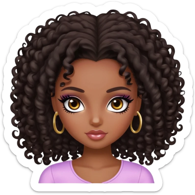 pretty bratz girl, dark brown curls, dark brown eyes, black eyeliner, deep brown skin sticker