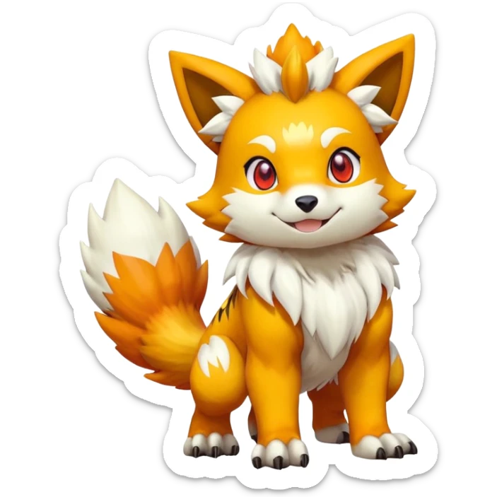 Cute Shiny Agumon-Arcanine-Renamon-Fakémon-hybrid-creature (full body)  sticker
