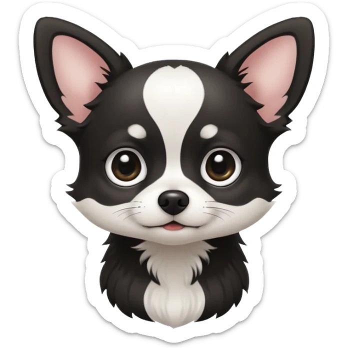 A black and white chihuahua emoji please witha white line on the center of head sticker