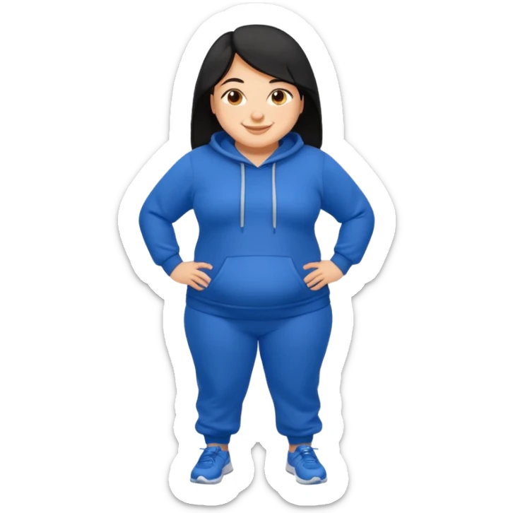 a pretty bratz tan girl who is very very fat . Hair color black. blue Jogging outfit sticker