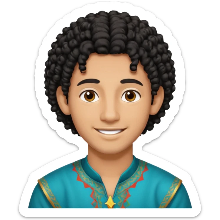 Young man with black curly hair cascade Haircut and light dark skin, moroccan / amazingh race sticker