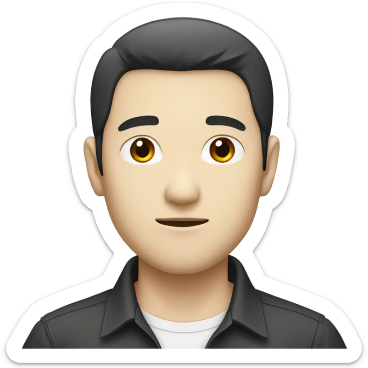 man from japan with white skin and black hair, wear casual shirt , closeout face sticker