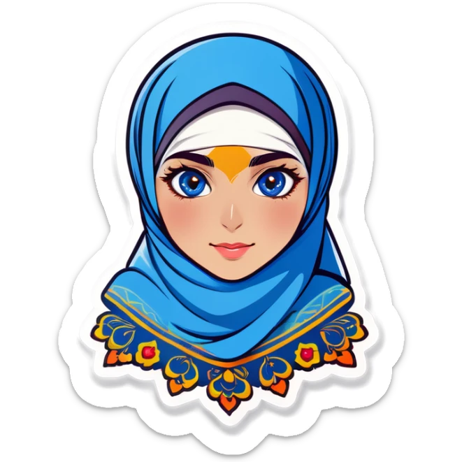 Turkish beautiful finish Konya girl blue eyes with hijab and cultural dress sticker