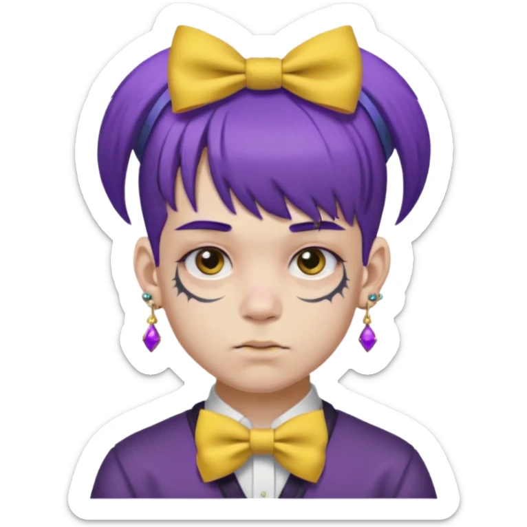 boy with bangs and purple hair and yellow hairbow and earrings and very heavy face tattoos sticker