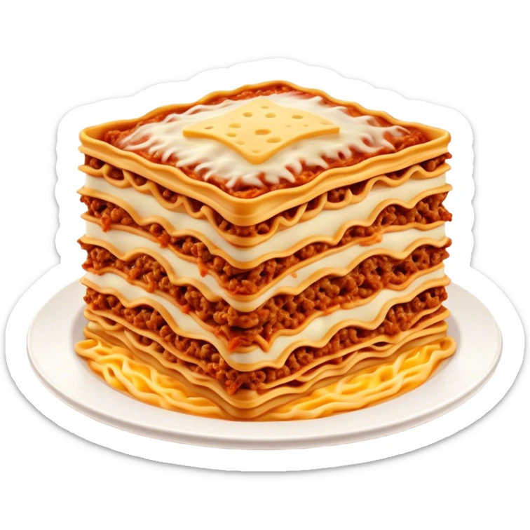Cinematic Realistic Lasagne alla Bolognese Dish Emoji, depicted with layered pasta, rich meat sauce, and melted cheese rendered with exquisite detail and hearty, warm lighting. sticker