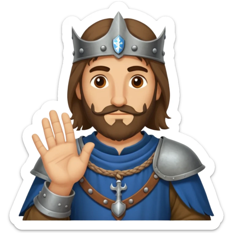 Hazme el emoji de un caballero medieval con actitud muy masculina en diversos estados de animos de los caballeros teutonicos pensativo tocandose la barbilla con la mano sticker