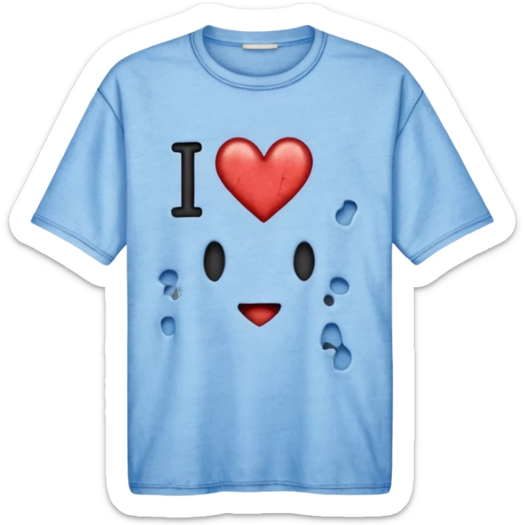 Blue shirt with the text I love krabby. And the shirt has holes sticker