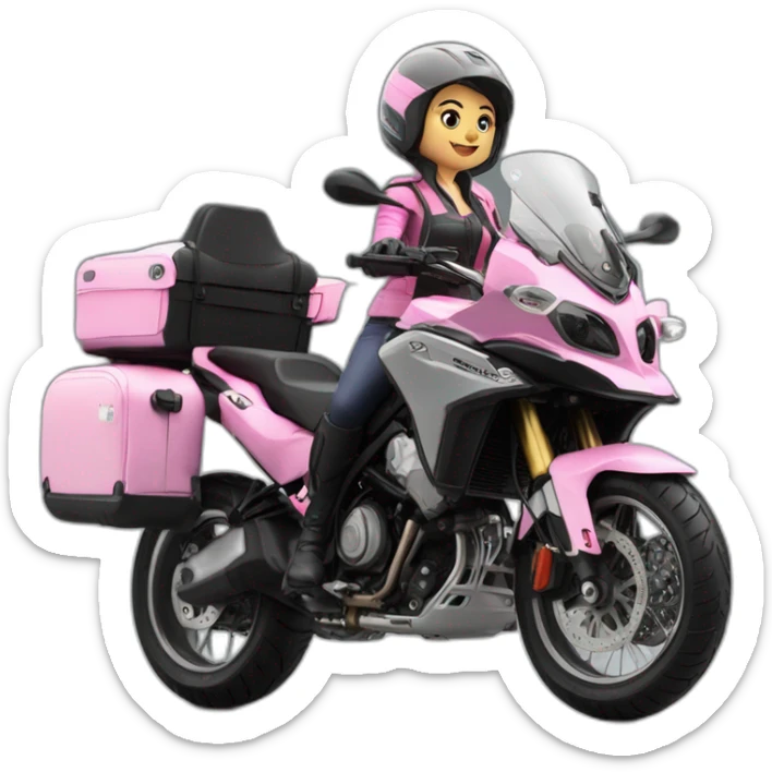 Moto benelli trk 502X color rosa con mujer gordita conductora sticker